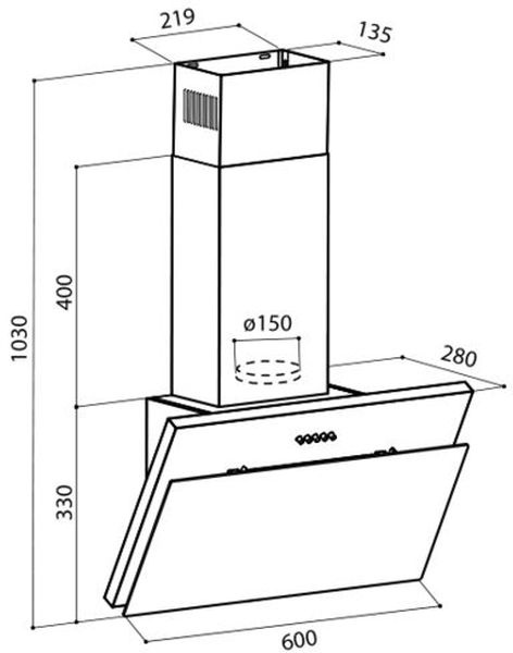 Вытяжка каминная Lex Luka 600 черный управление: кнопочное (1 мотор)