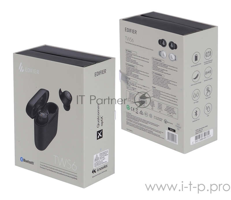 Гарнитура вкладыши Edifier TWS6 черный беспроводные bluetooth в ушной раковине