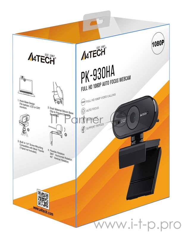 Камера Web A4 PK-930HA черный 2Mpix (1920x1080) USB2.0 с микрофоном