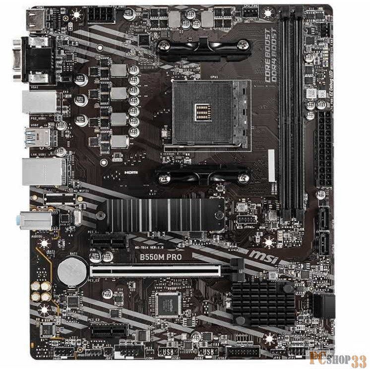 Материнская плата MSI B550M PRO Soc-AM4 AMD B550 2xDDR4 mATX AC`97 8ch(7.1) GbLAN RAID+VGA+HDMI