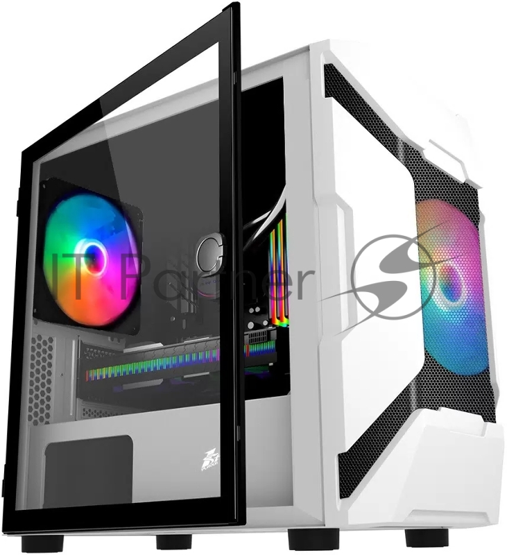 Корпус 1STPLAYER DK D3-A WHITE / mATX, tempered glass / 2x 140mm LED fans inc. / D3-A-WH-2G6P