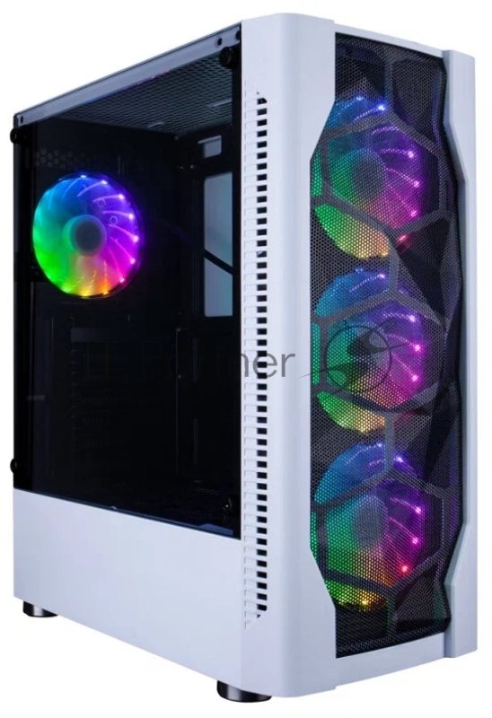 Корпус 1STPLAYER DK D4 WHITE / ATX, tempered glass, metal mesh / 4x 120mm LED fans inc. / D4-WH-4G6