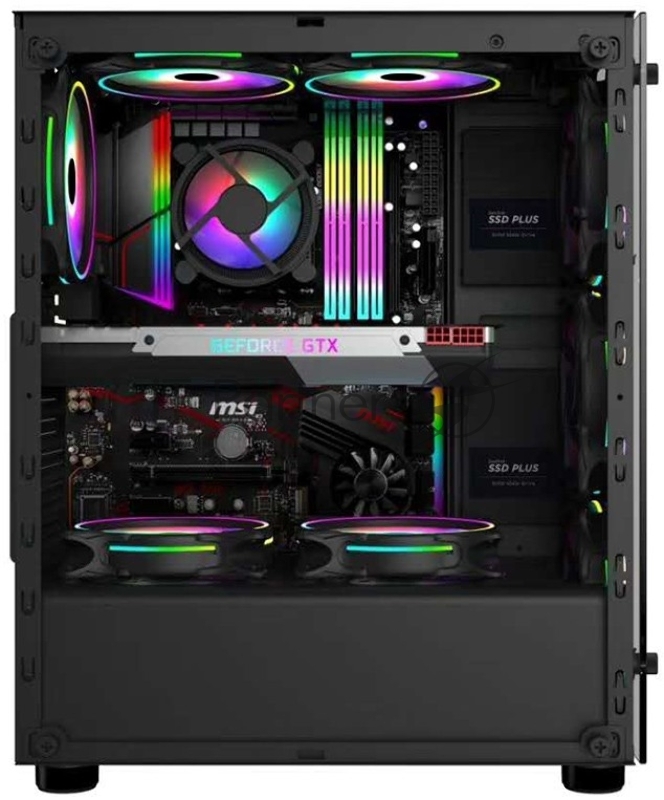 Корпус 1STPLAYER FIRE DANCING V3-A / ATX, tempered glass / 4x 120mm LED fans inc. / V3-A-4G6