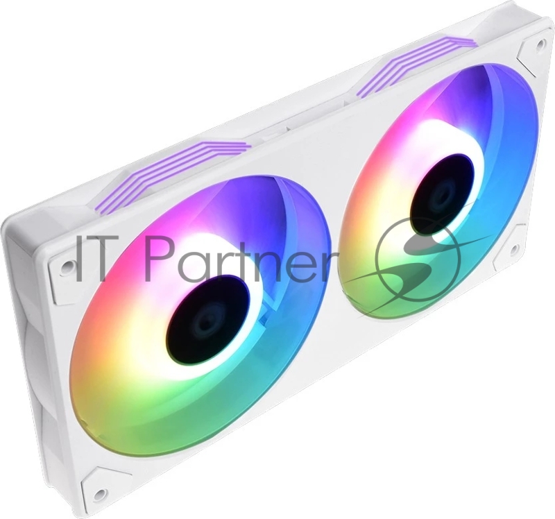 Вентилятор ID-COOLING ICEFAN 240 ARGB SNOW 2*120x120x25мм (16шт./кор, PWM, DUAL FAN, Low Noise, резиновые углы, Addresable RGB, 900-2000об/мин, снежно-белый) BOX