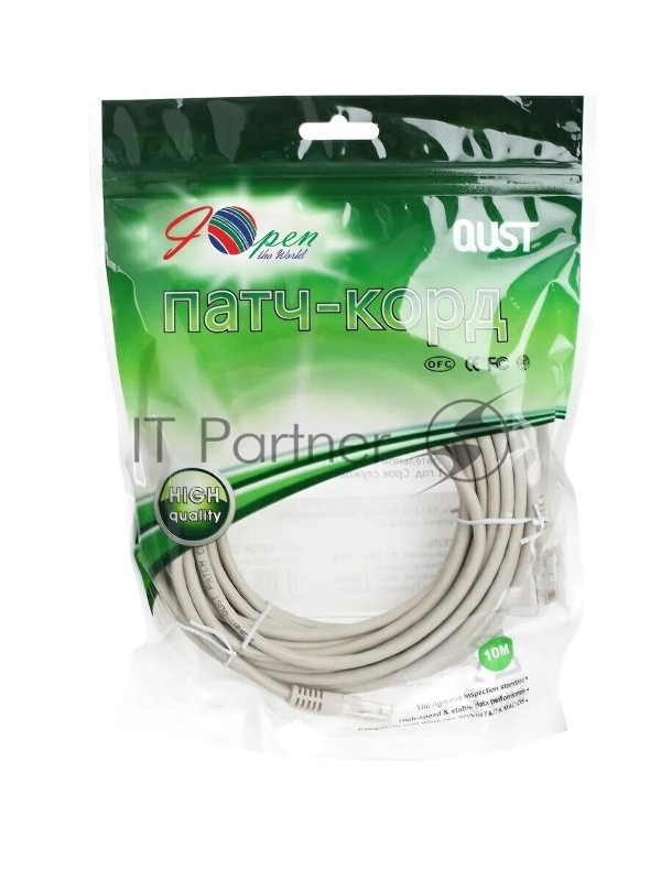Коммутационный шнур Патчкорд литой Aopen/Qust ANP511_10M UTP кат.5е 10м серый