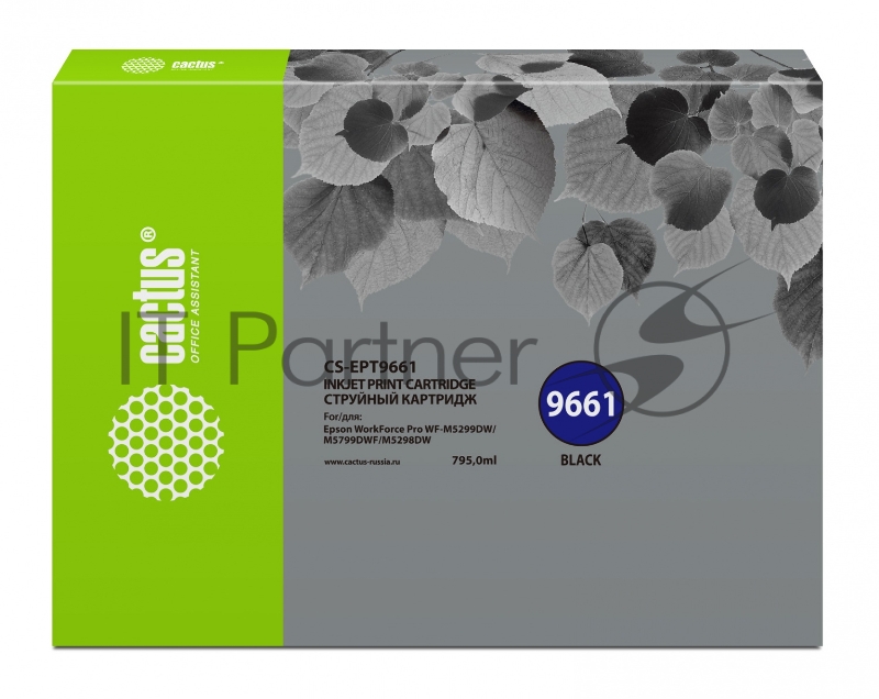 Картридж струйный Cactus CS-EPT9661 черный (795мл) для Epson WorkForce Pro WF-M5299DW/M5799DWF