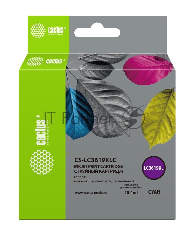 Картридж струйный Cactus CS-LC3619XLC голубой (18.4мл) для Brother MFC-J2330DW/J2730DW/J3530DW/J3