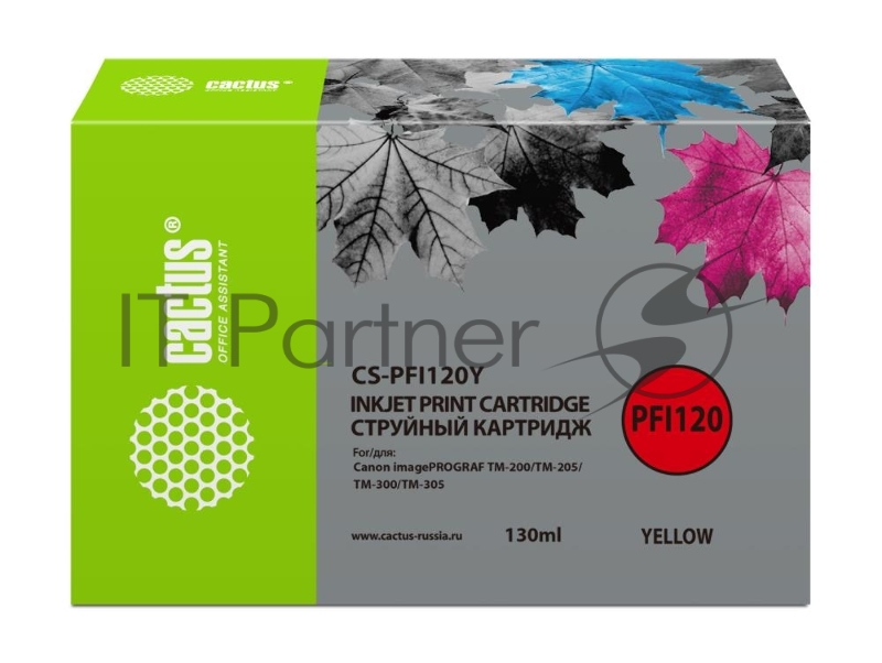 Картридж струйный Cactus CS-PFI120Y желтый (130мл) для Canon imagePROGRAF TM-200/TM-205/TM-300/TM-305