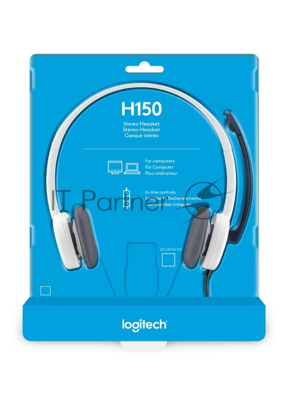Гарнитура Logitech H150 Stereo Headset, с регулятором громкости, бело-черный