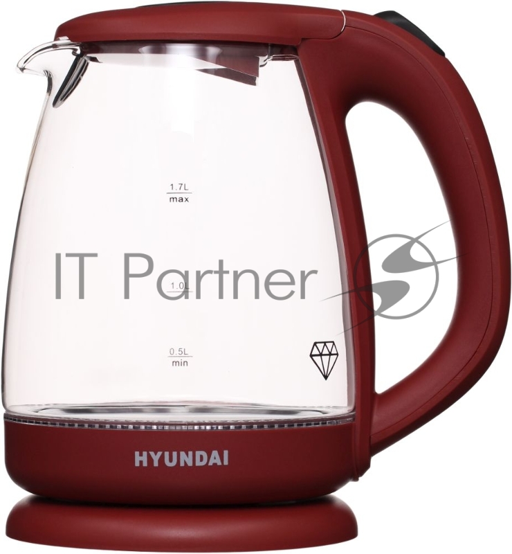 Чайник электрический Hyundai HYK-G1002 1.7л. 2200Вт бордовый (корпус: стекло)