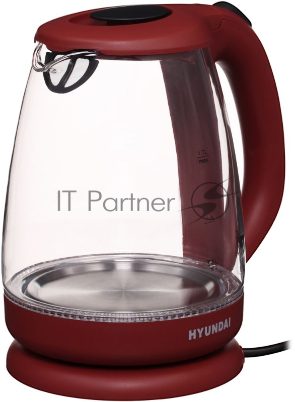 Чайник электрический Hyundai HYK-G1002 1.7л. 2200Вт бордовый (корпус: стекло)
