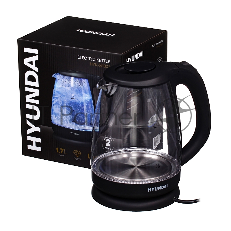 Чайник электрический Hyundai HYK-G1001 1.7л. 2200Вт черный (корпус: стекло)