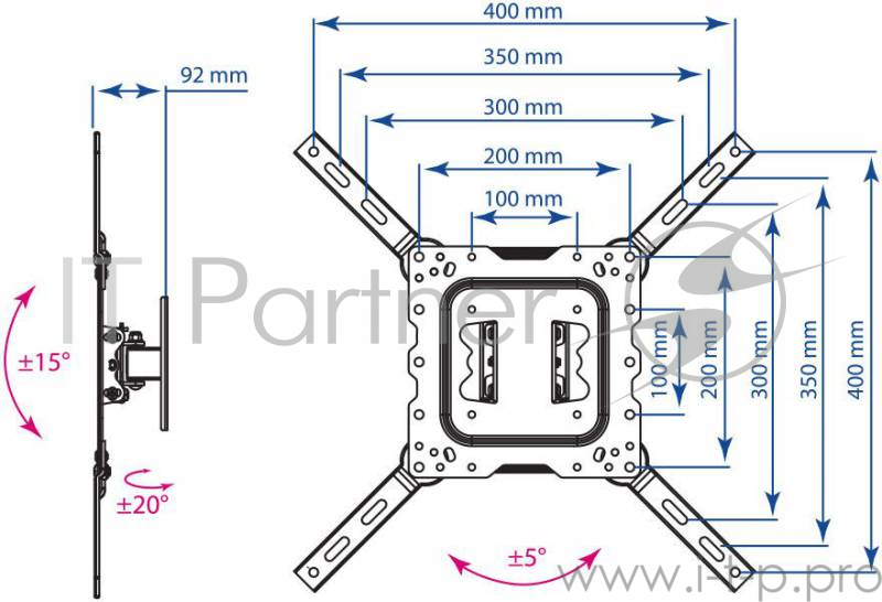 Кронштейн для телевизора Kromax DIX-16 черный 22-55 макс.30кг настенный поворот и наклон