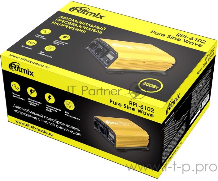 Автоинвертор Ritmix RPI-6102 Pure sine wave 600Вт