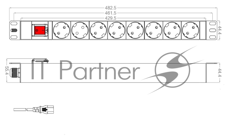 Монтажное оборудование Hyperline SHT19-8SH-S-2.5IEC Блок розеток для 19