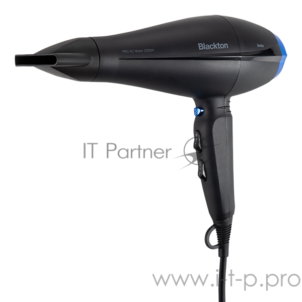 Фен Blackton Bt HD2207B Black Профессиональный, Мощность 2200 Вт, Напряжение 220 В, 50 Гц, Регулировка воздушного потока 2, Регулировка температуры 3, Защита от перегрева, Петля для подвешивания, Подача холодного воздуха, Ионизация, Съемная защитная