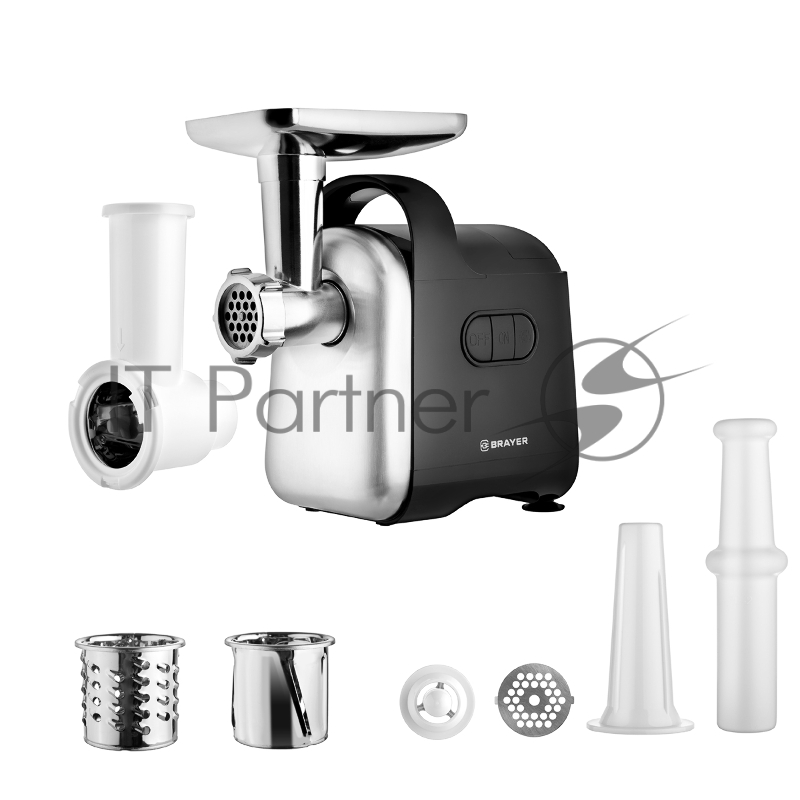 Мясорубка BRAYER BR1602, 1800 Вт, реверс, насадки кеббе, колбасы, овощей, отсек для хранен, 2 диска