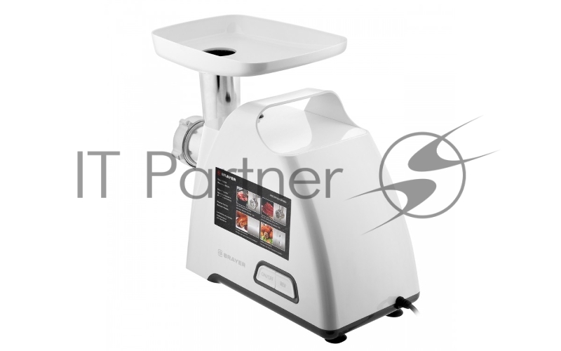 Мясорубка BRAYER BR1604, 1800 Вт, реверс, 2 диска, насадки кеббе, колбасы, толкатель, произ 2 кг/мин