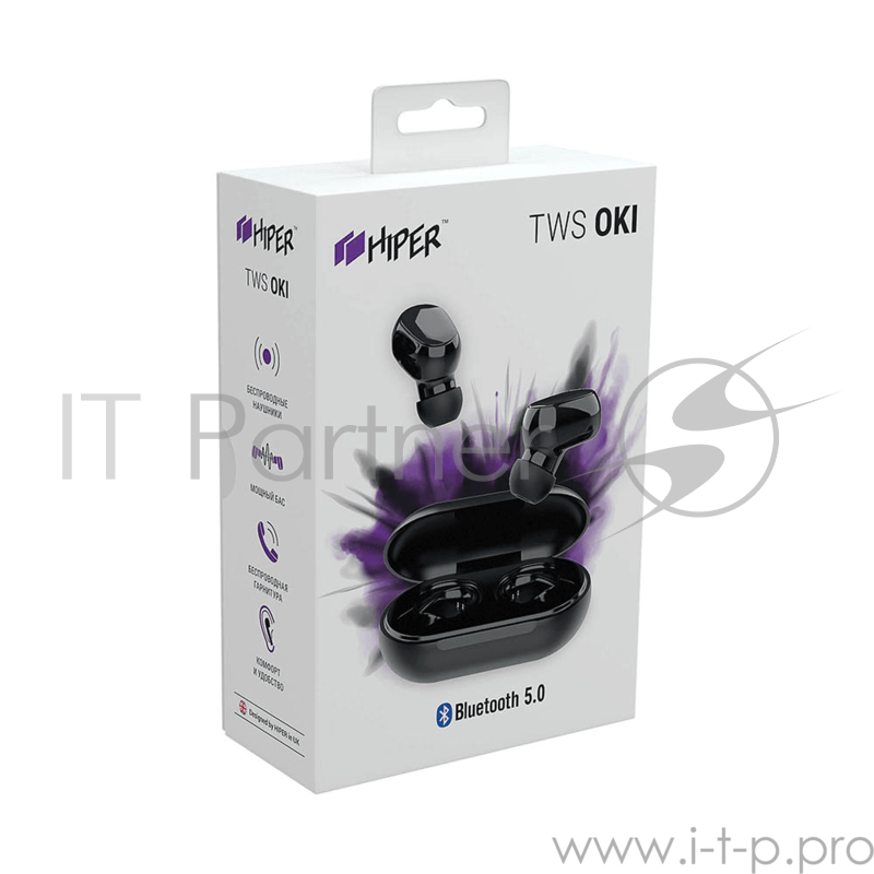 Наушники HIPER Беспроводные наушники Bluetooth HIPER TWS OKI Black (HTW-LX1) Bluetooth 5.0 гарнитура Li-Pol 2x50mAh+200mAh, Черный