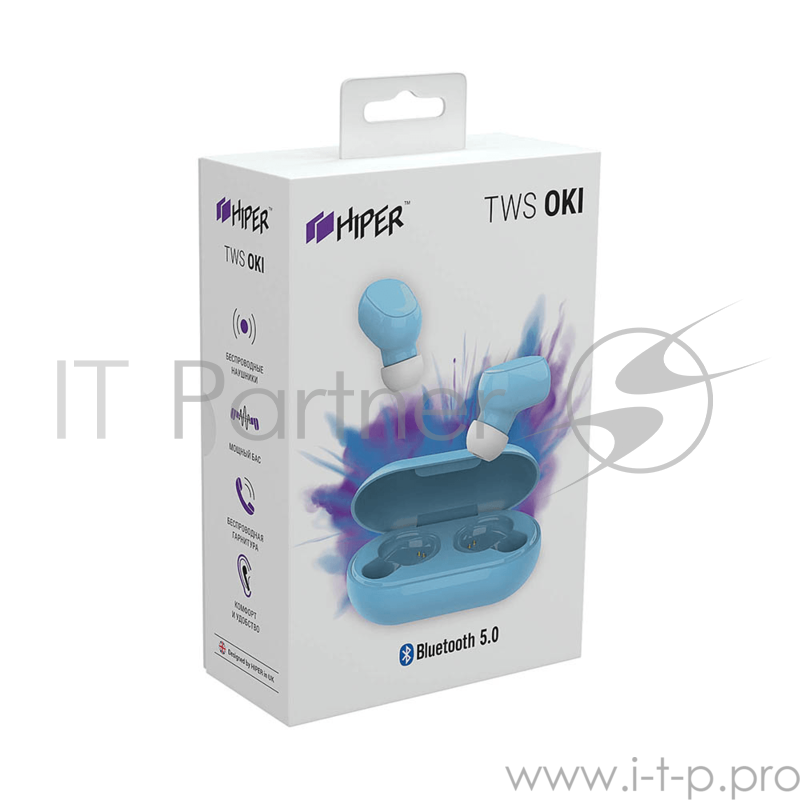 Беспроводные наушники Bluetooth HIPER TWS OKI Blue (HTW-LX4) Bluetooth 5.0 гарнитура Li-Pol 2x50mAh+200mAh, Синий