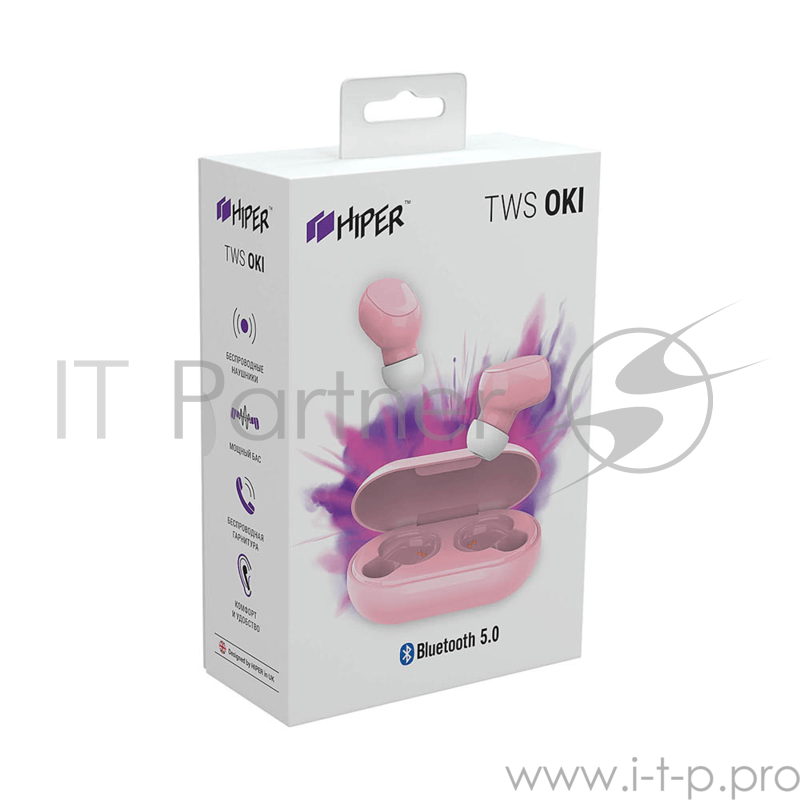 Беспроводные наушники Bluetooth HIPER TWS OKI Pink (HTW-LX3) Bluetooth 5.0 гарнитура Li-Pol 2x50mAh+200mAh, Розовый