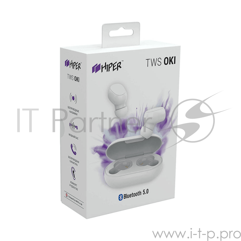 Наушники HIPER Беспроводные наушники Bluetooth HIPER TWS OKI White (HTW-LX2) Bluetooth 5.0 гарнитура Li-Pol 2x50mAh+200mAh, Белый