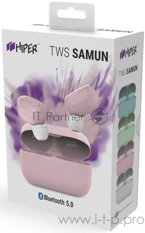 Наушники HIPER Беспроводные наушники HIPER TWS SAMUN Soft Bluetooth 5.0 гарнитура Li-Pol 2x40mAh+300mAh, Розовый