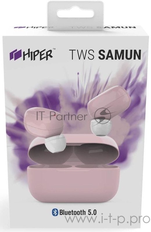 Наушники HIPER Беспроводные наушники HIPER TWS SAMUN Soft Bluetooth 5.0 гарнитура Li-Pol 2x40mAh+300mAh, Розовый