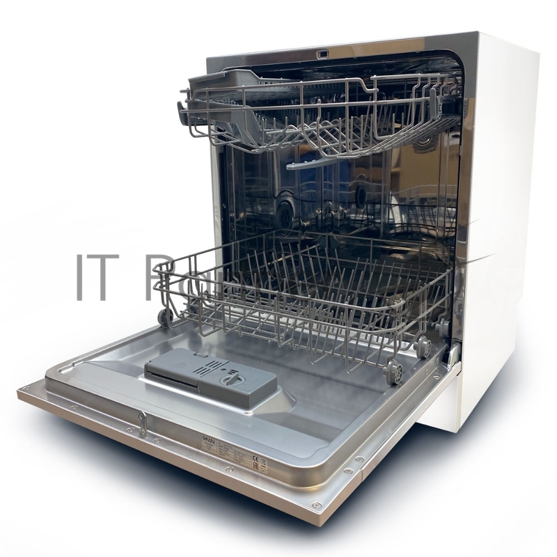 Посудомоечная машина GINZZU DC281 (ШxГxВ) 55x50x60 см.Цвет белый. Компактная, отдельностоящая.8 комплектов. Управление электрон.Кол-во программ 6.Сушка конденсац.Индикатор: добавить соль/ополаскиватель, код ошибки.Спец прогр.: эконом.для слабозагрязн