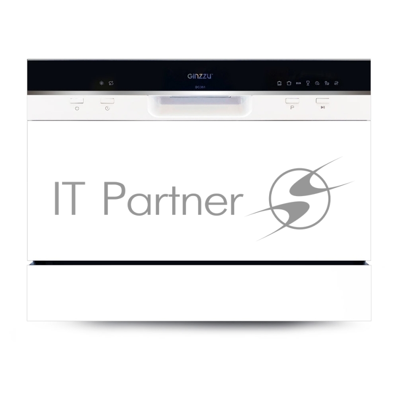 Посудомоечная машина GINZZU DC361 (ШxГxВ) 55x50x43.8 см.Цвет белый. Компактная, отдельностоящая.6 комплектов.Управление электрон.Расход воды 7л.Кол-во программ 7, темп. режим. 5. Сушка кондексац. Спец прогр.: эконом.для слабозагрязненной посуды, дели