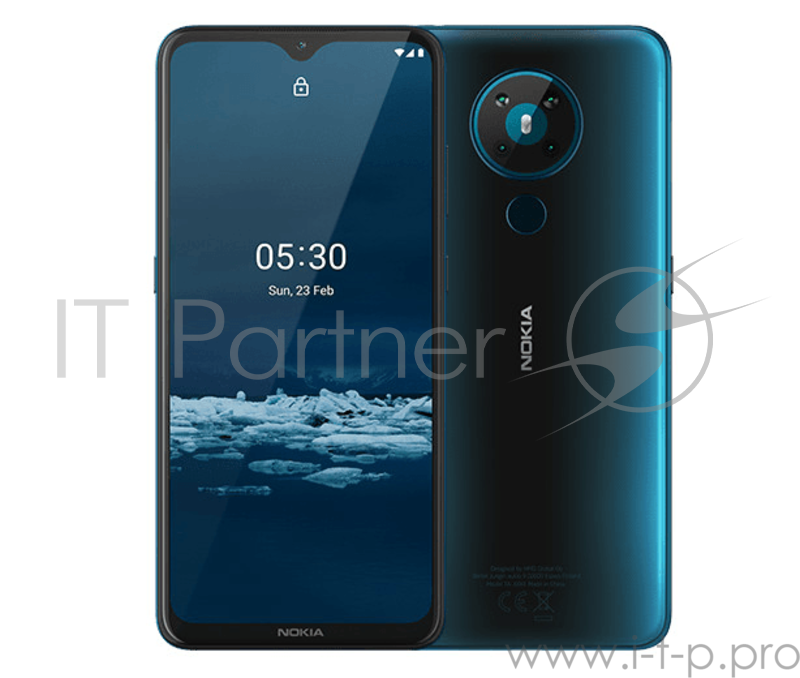Смартфон Nokia NOKIA 5.3 DS TA-1234 3/64 CYAN, 6.55 1080x2220, 1.8GHz, 8 Core, 4GB RAM, 64GB, up to 512GB flash, 16 МП + 5 МП + 8 МП + 8 МП/8Mpix, 2 Sim, 2G, 3G, LTE, BT v5.0, Wi-Fi, NFC, GPS, Galileo, Glonass, Type-C, 4000mAh, Android 9.0 (Pie), 159