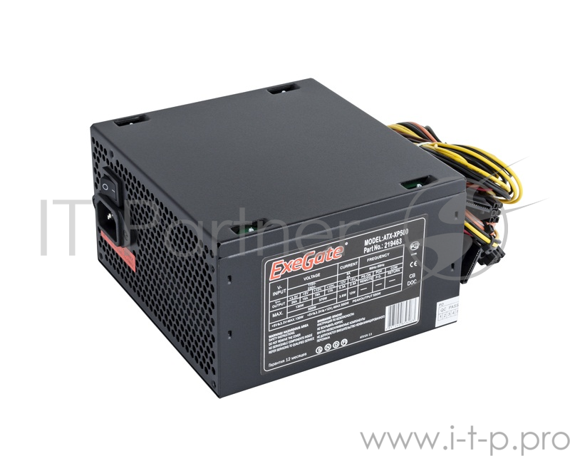 Блок питания 500W Exegate XP500, ATX, black, 12cm fan, 24+4pin, (6+2)pin PCI-E, 3*SATA, 1*FDD, 2*IDE