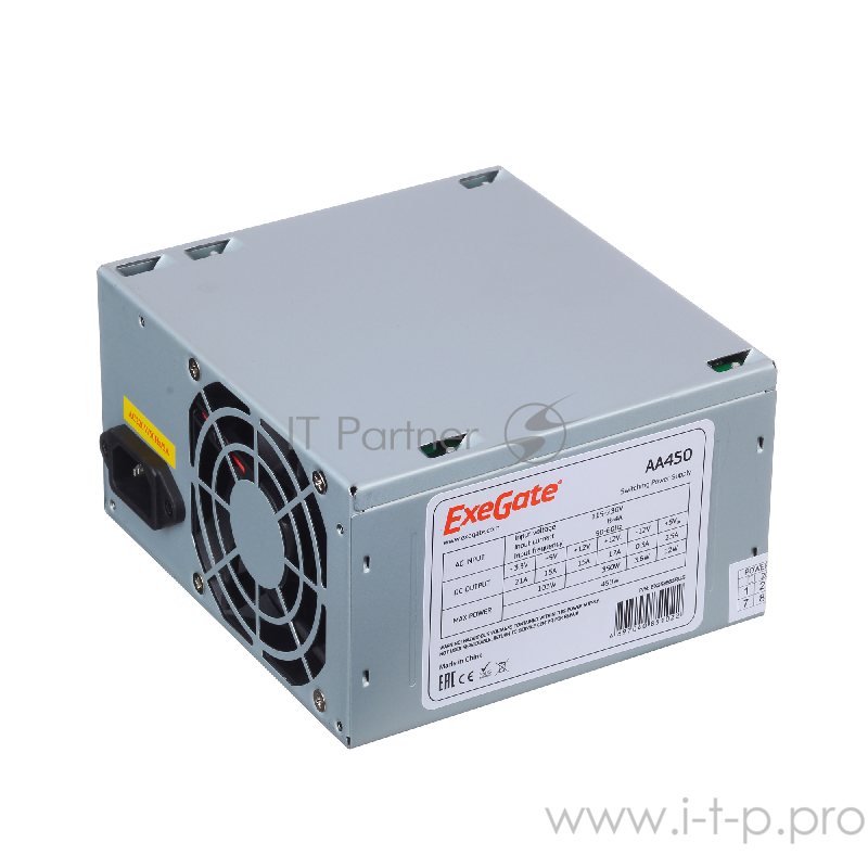 Блок питания 450W ExeGate AA450, ATX, 8cm fan, 24p+4p, 2*SATA, 1*IDE