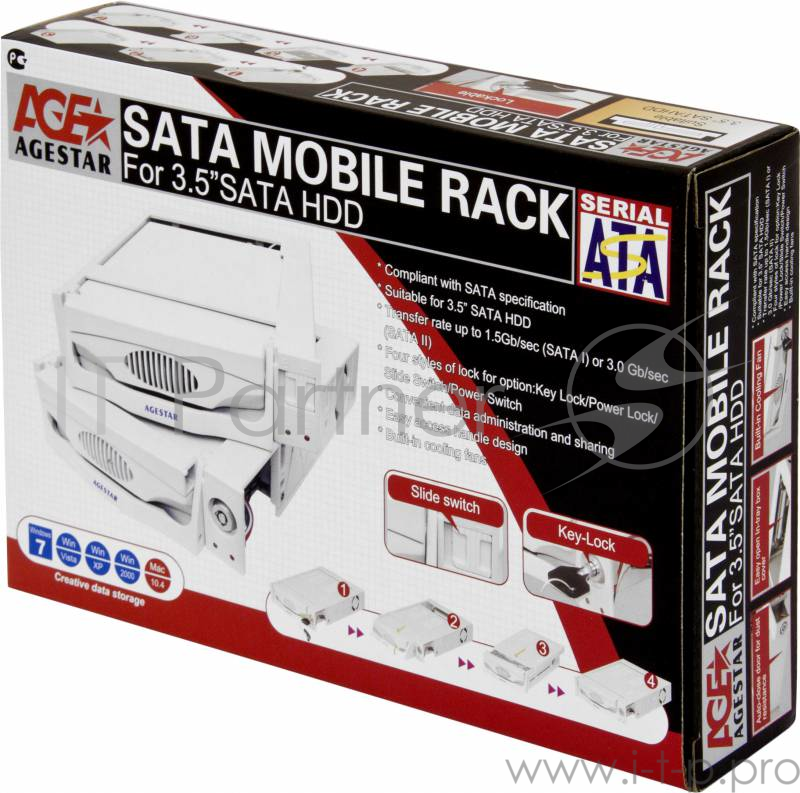 Сменный бокс для HDD AgeStar MR3-SATA(SW)-1F SATA II пластик черный 3.5