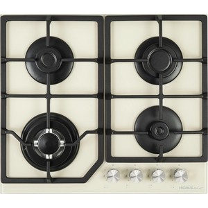 Газовая панель HOMSair HGG643TGCBG Газовая панель HOMSair HGG643TGCBG/ газ, механическое управление, закаленное стекло, 4 конфорки, газ контроль, автоподжиг, бежевый цвет