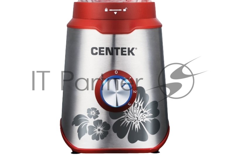 Блендер CENTEK CT-1327 сталь/красный 1000Вт, СТЕКЛЯННЫЙ СТАКАН, стальн. корпус, LED, 3 скорости