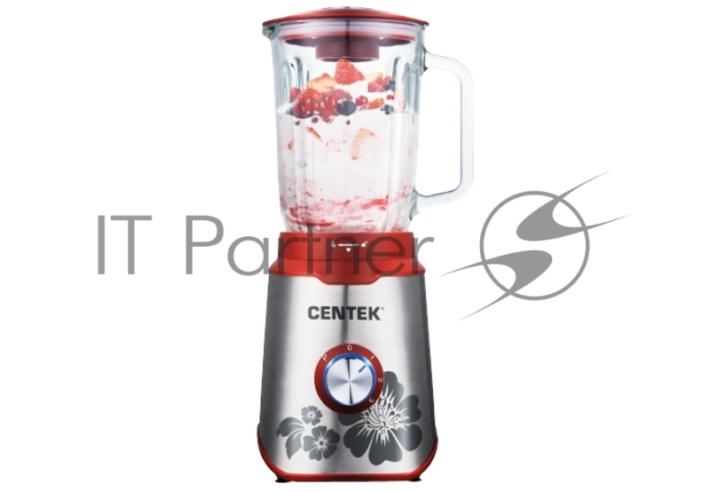 Блендер CENTEK CT-1327 сталь/красный 1000Вт, СТЕКЛЯННЫЙ СТАКАН, стальн. корпус, LED, 3 скорости