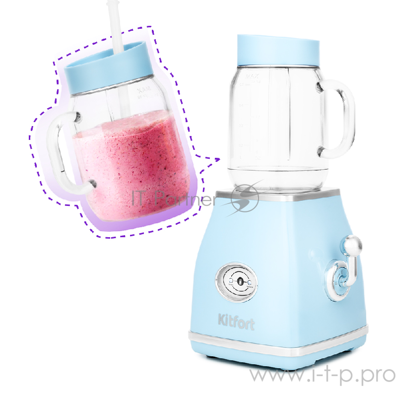 Блендер Kitfort Мощность: 250 Вт.Емкость чаши: 0,5 л.Материал корпуса: пластик,голубой.