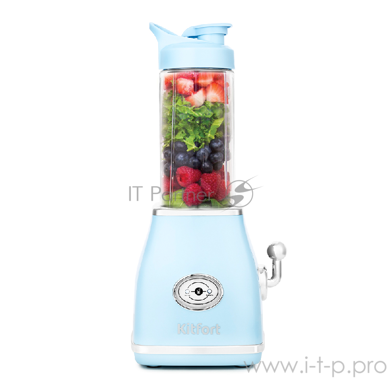 Блендер Kitfort Мощность: 250 Вт.Емкость чаши: 0,5 л.Материал корпуса: пластик,голубой.