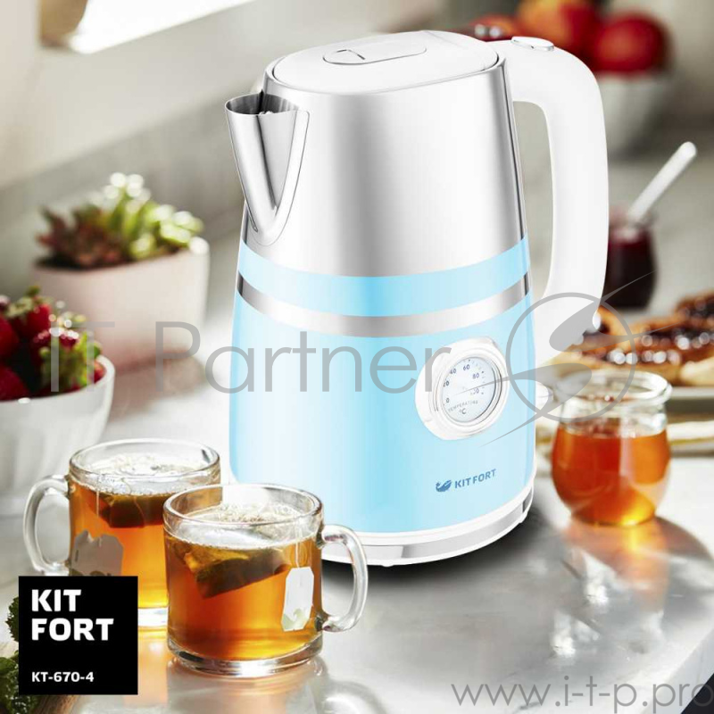 Чайник электрический Kitfort КТ-670-4 1.7л. 2200Вт голубой (корпус: металл)