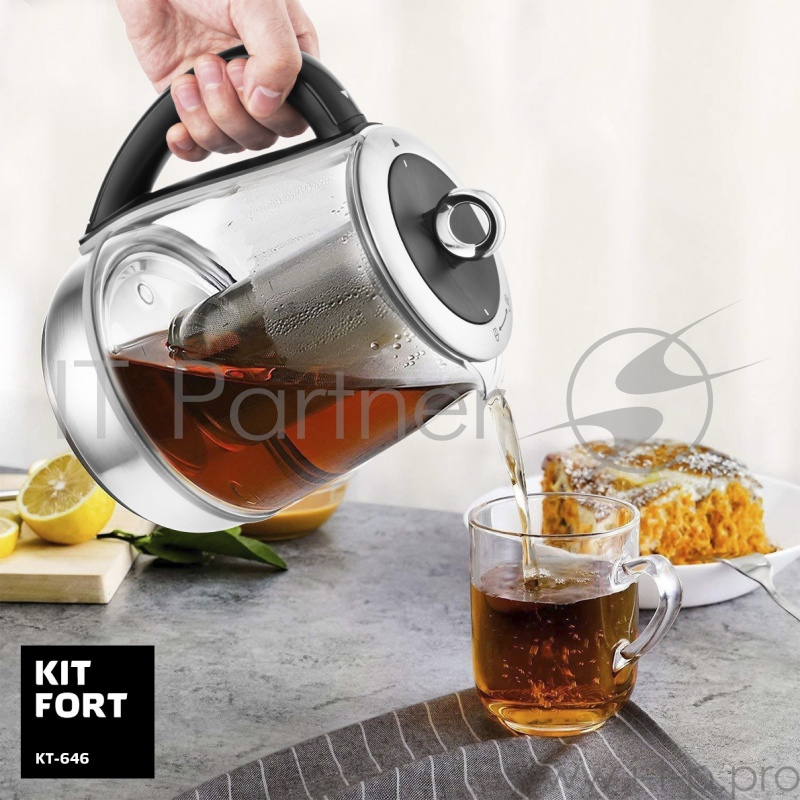 Чайник электрический Kitfort КТ-646 1.5л. 1300Вт серебристый (корпус: нержавеющая сталь/стекло)