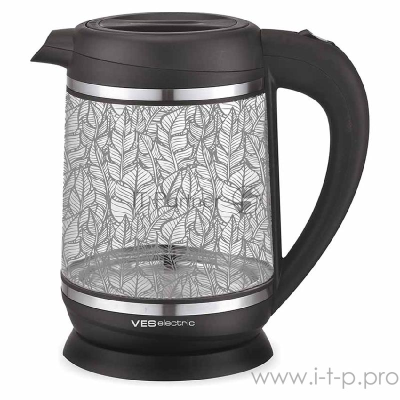 Чайник VES VES2000-P, 1.7 л, 2200 Вт, декор.стекло, подсветка, фильтр, серый