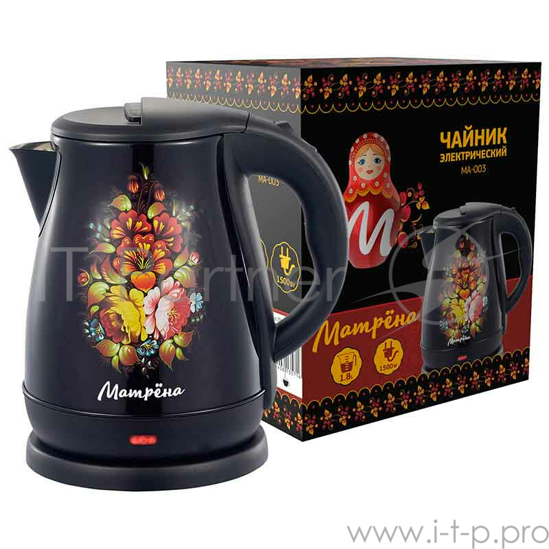 Чайник Матрена MA-003 электрический (1,8 л) стальной черный хохлома
