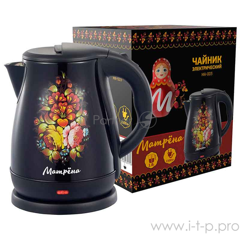 Чайник Матрена MA-003 электрический (1,8 л) стальной черный хохлома