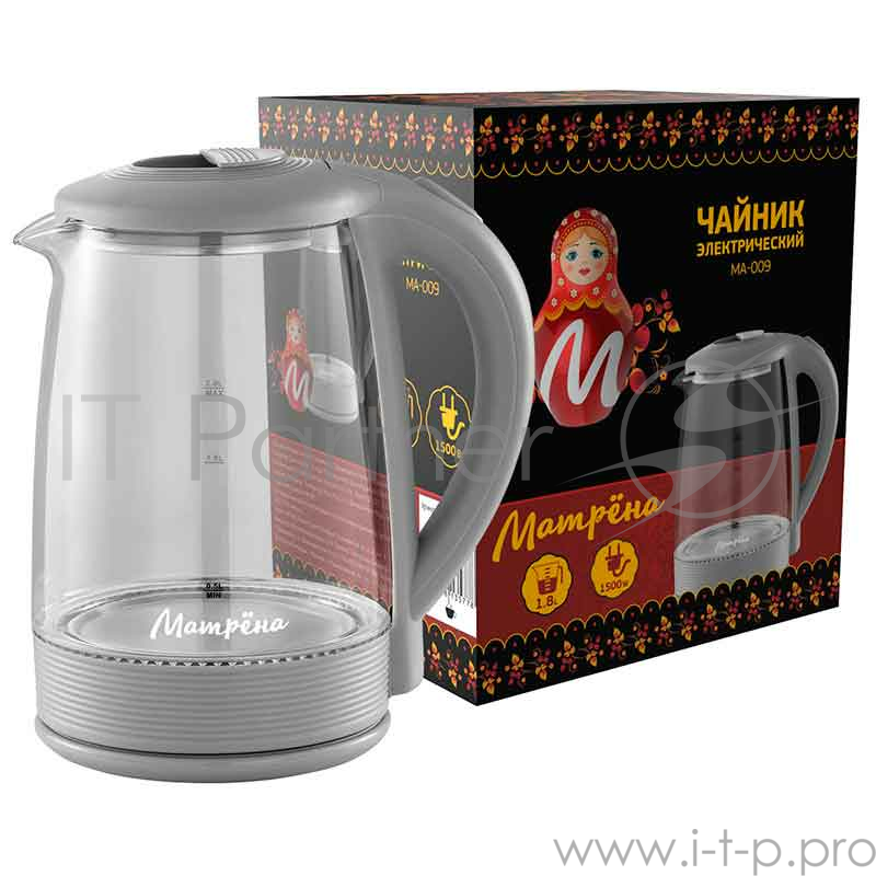 Чайник Матрена MA-009 электрический (2,0 л) стекло серый