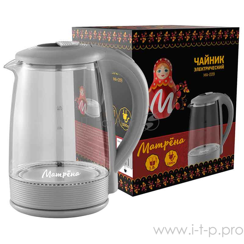 Чайник Матрена MA-009 электрический (2,0 л) стекло серый