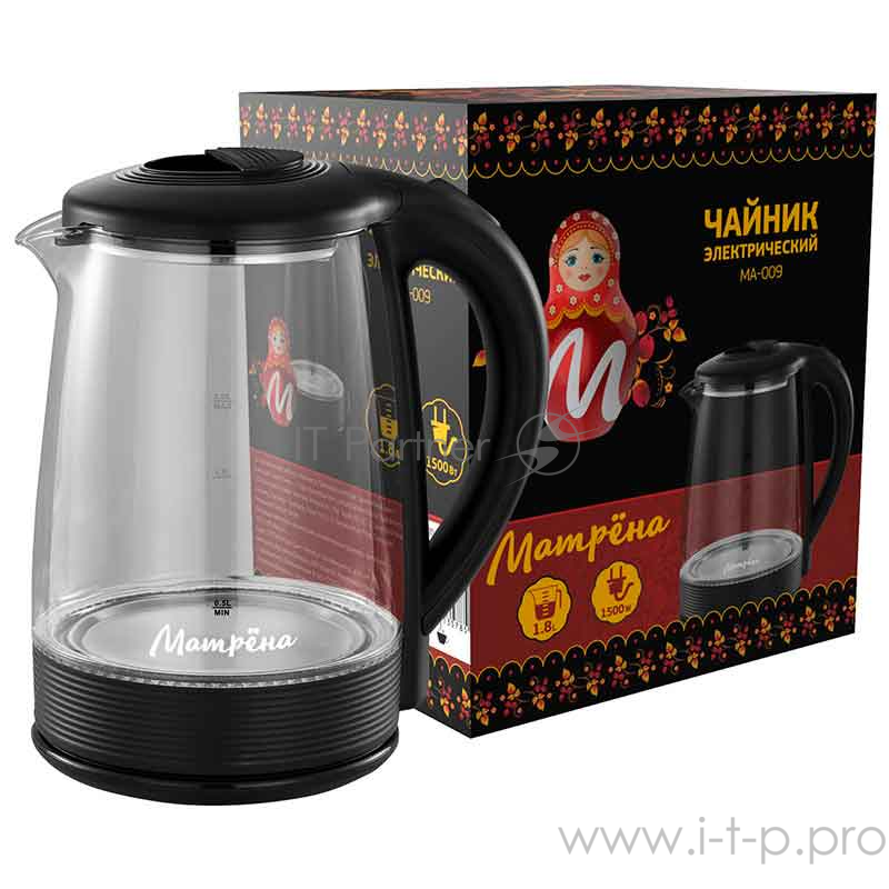Чайник Матрена MA-009 электрический (2,0 л) стекло черный