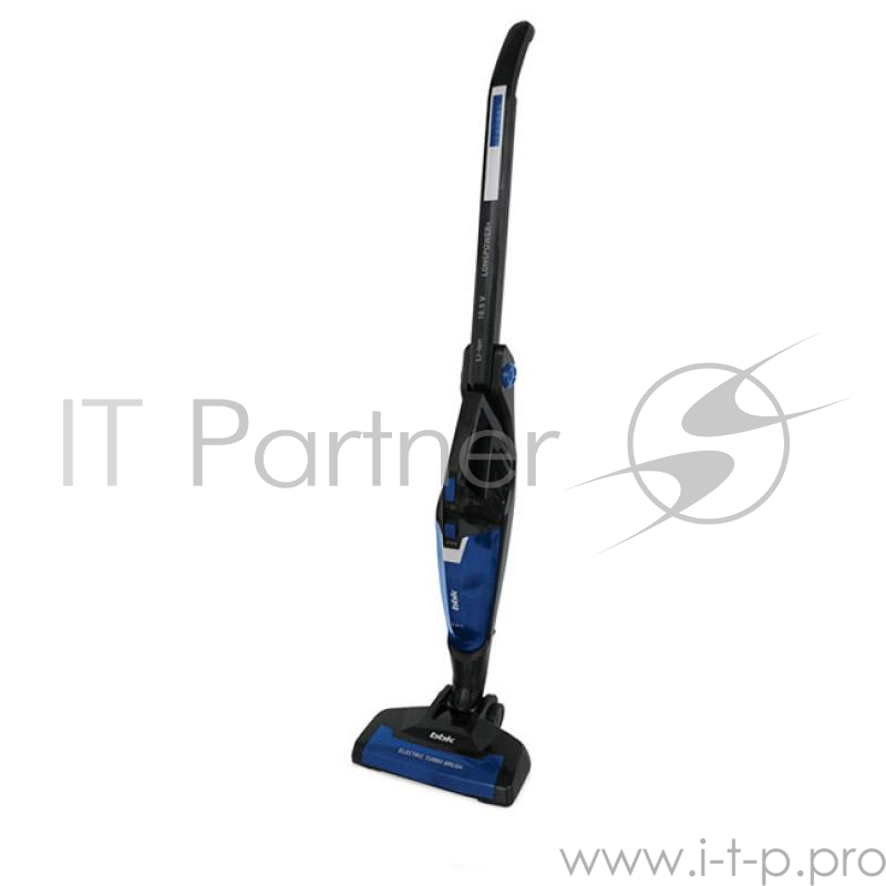 Пылесос BBK BV2526 черный/синий Вертикальный беспроводной пылесос 2 в 1, Литий-ионный аккумулятор напряжением 18,5 В и емкостью 2200 мАч, Объем пылесборника 0,75 л, Фильтр тонкой очистки HEPA, Работа от аккумулятора до 25 мин, Время зарядки до 4 часо
