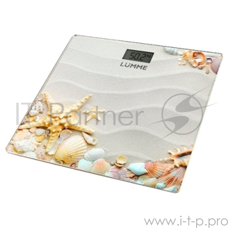 Весы напольные LUMME LU-1328 рисунок Морской пляжморской пляж стекло, LСD дисплей, закругленные края, автовыключение, цена деления 100г, max нагрузка 180кг