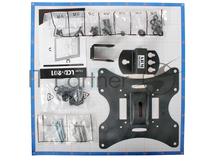 Кронштейн Arm media LCD-201 black, 10 шт/уп. Кр. стал. наст. для TV 15-37, max 30 кг, 2 ст св., нак. ±20°, пов. 60°, от ст. 90 мм, max VESA 200x200 мм.